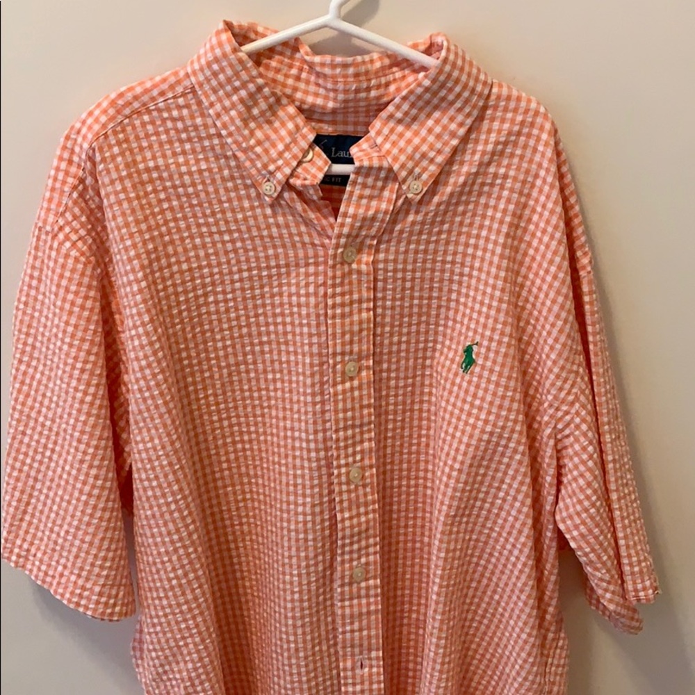 Orange and White Checkered Seersucker Polo